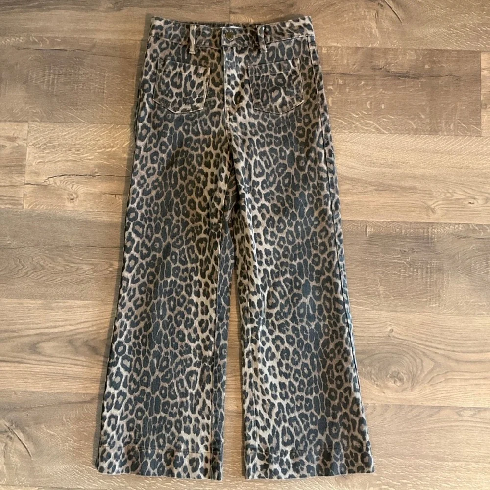 Oraije Paris cheetah print front pocket wide leg jeans, 36 / Small - Picture 3 of 9